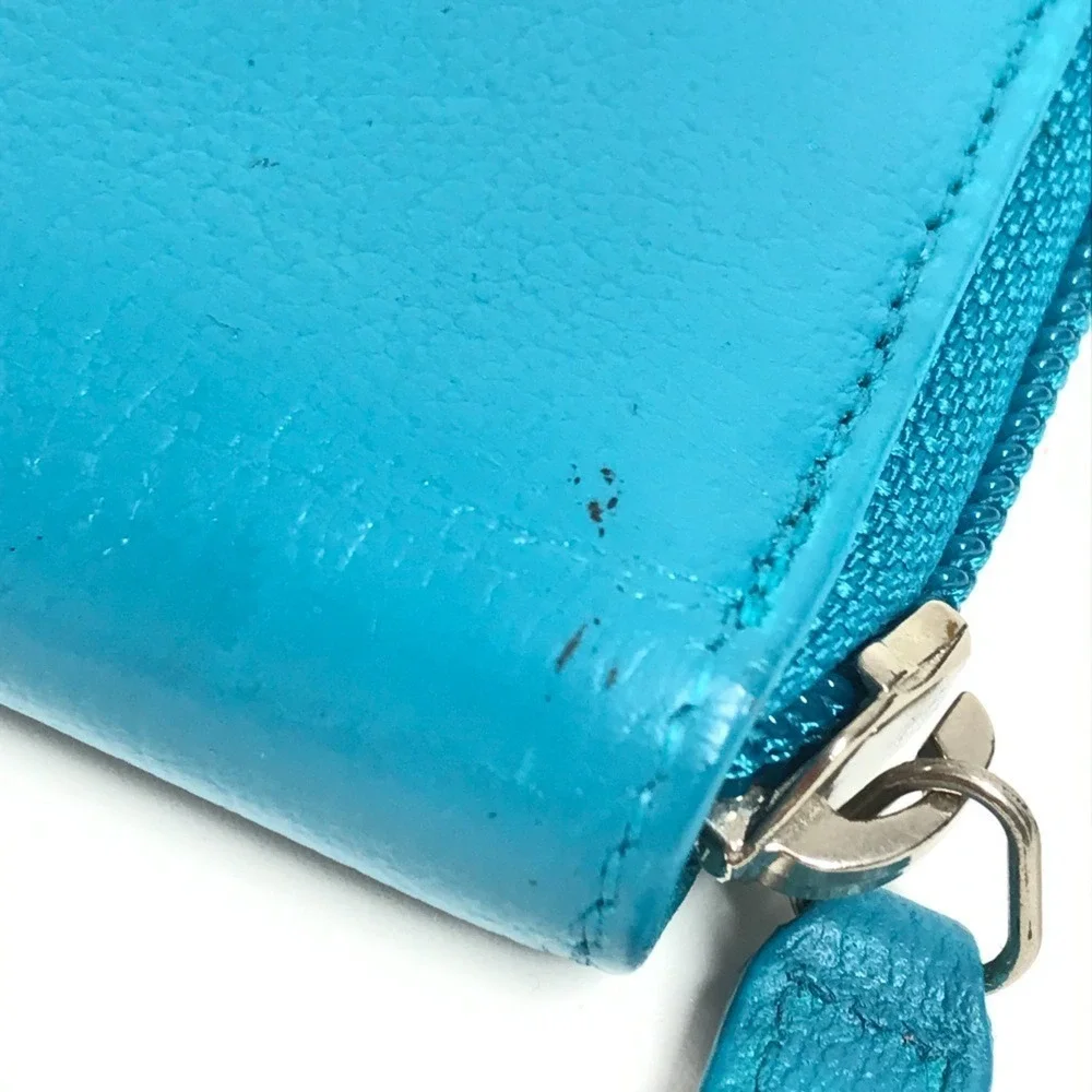 CHANEL Authentic Blue Leather Logo Wallet